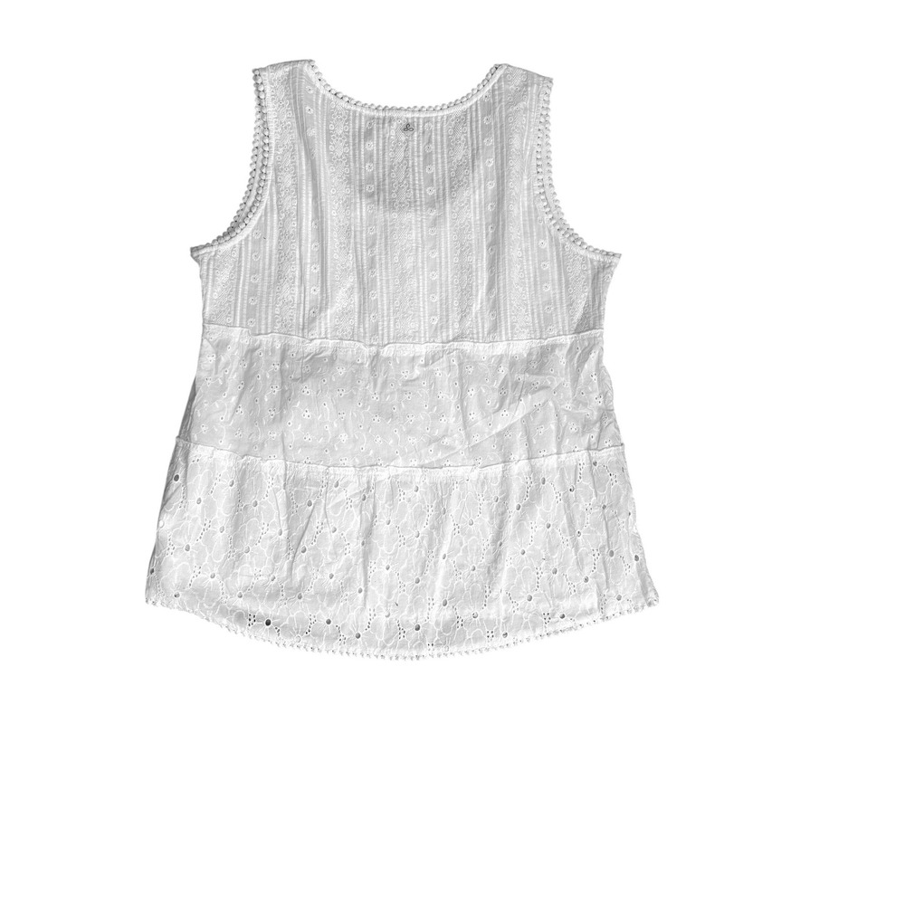Prana White Eyelet‎ Lace Tiered Babydoll Tank Top Sleeveless Pintuck Boho Large - Picture 4 of 5